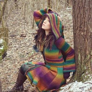 Elf Coat Long Sleeve Midi Robe With Long Hood Women Size Large Multicolored NWOT